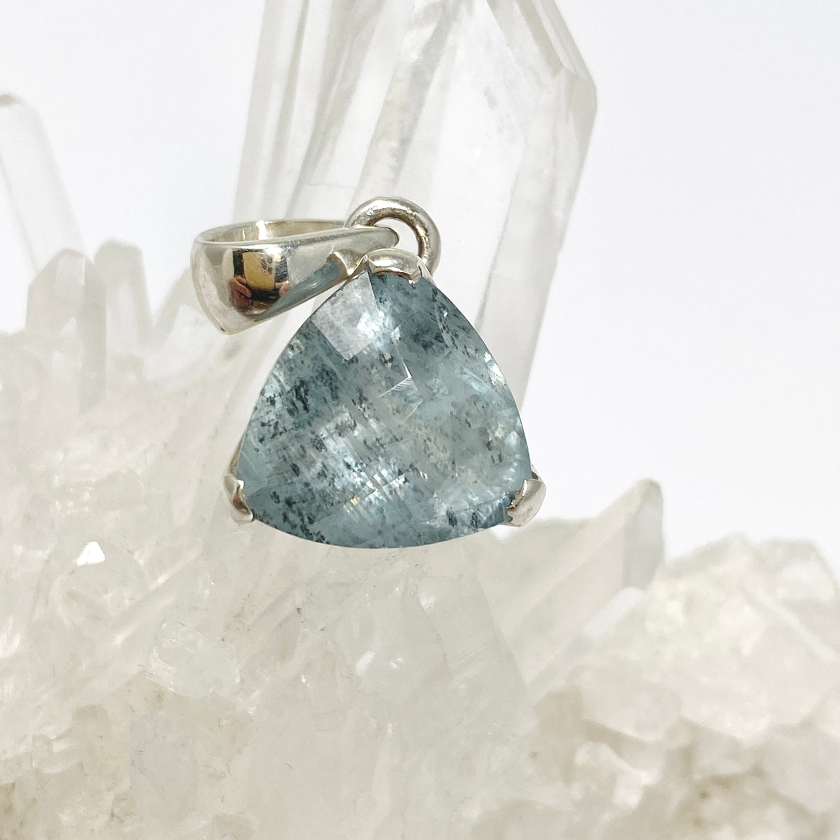 Aquamarine Triangular Checkerboard Faceted Pendant PPGJ971