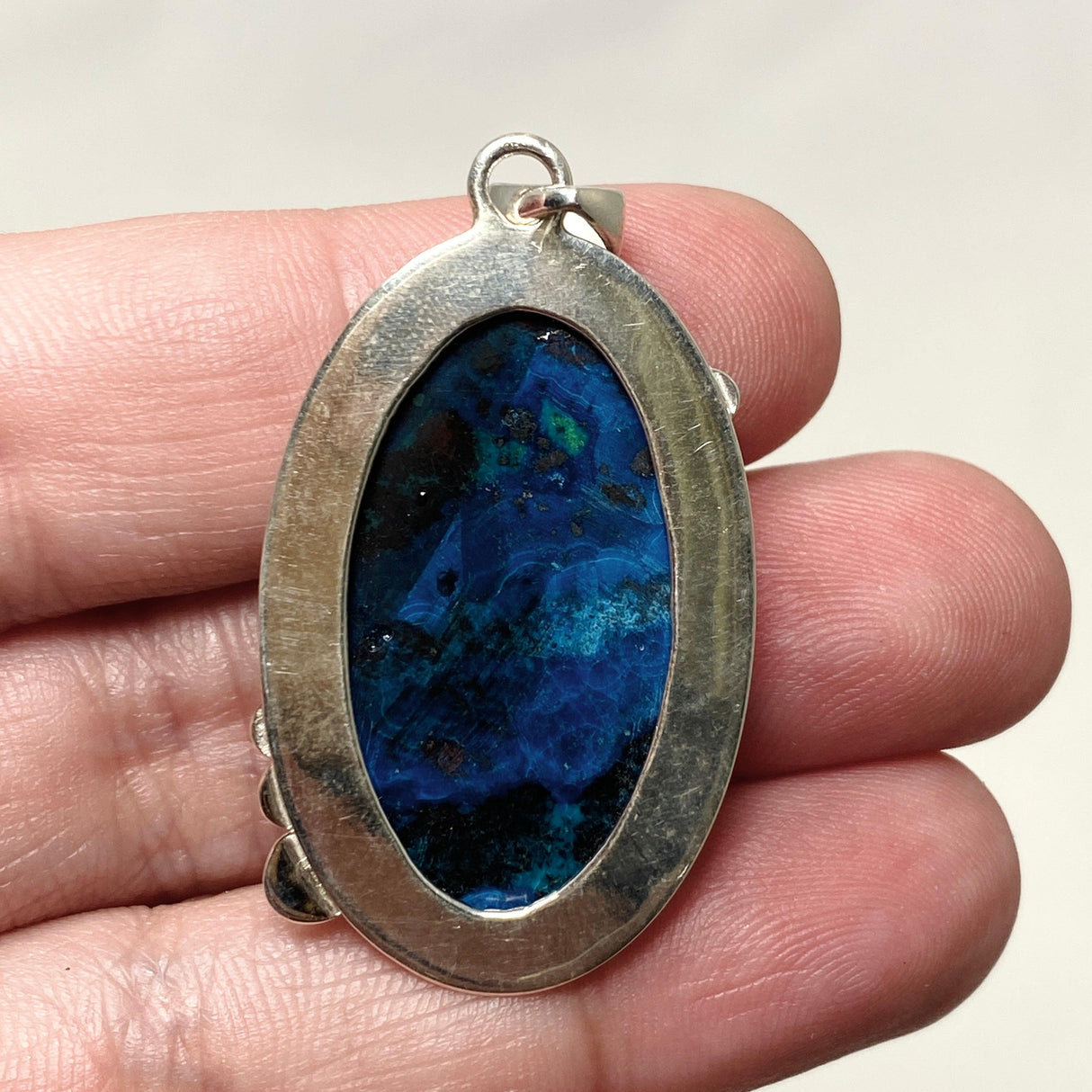 Azurite with Cuprite Oval Pendant in a Decorative Setting KPGJ4422 - Nature's Magick