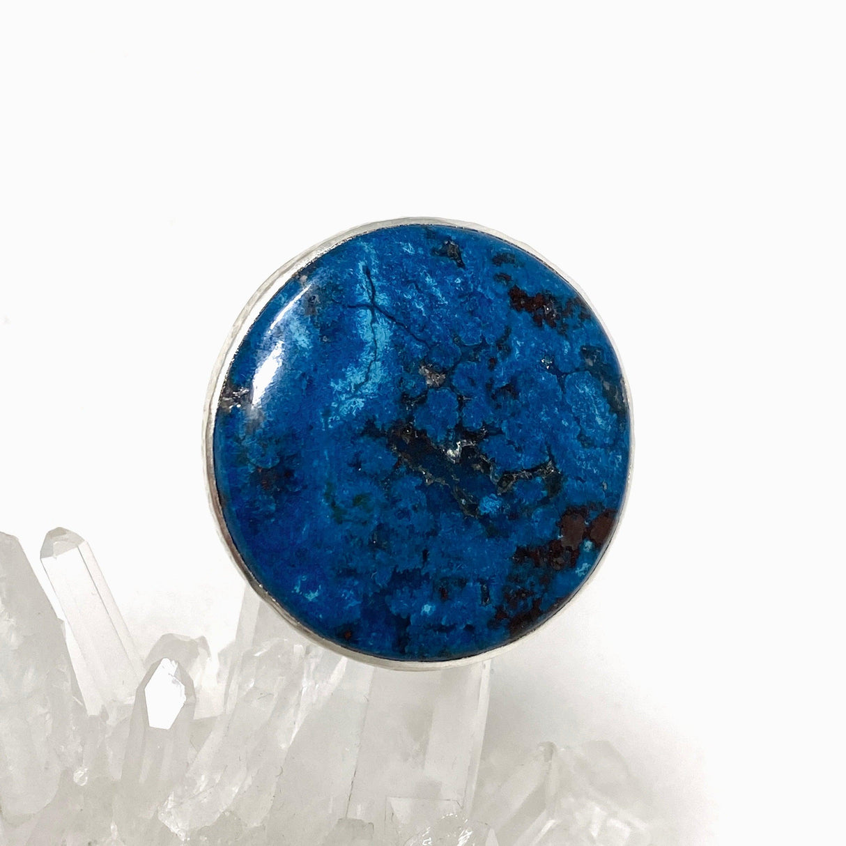 Azurite with Shattuckite and Cuprite Round Ring with a Hammered Band Size 10 KRGJ3234 - Nature's Magick