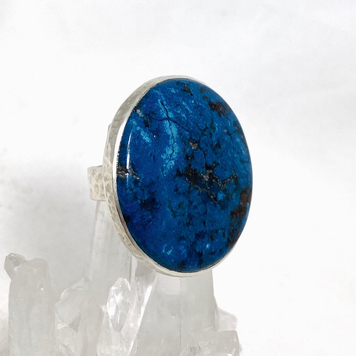 Azurite with Shattuckite and Cuprite Round Ring with a Hammered Band Size 10 KRGJ3234 - Nature's Magick