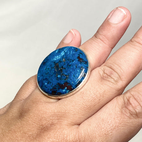 Azurite with Shattuckite and Cuprite Round Ring with a Hammered Band Size 10 KRGJ3234 - Nature's Magick