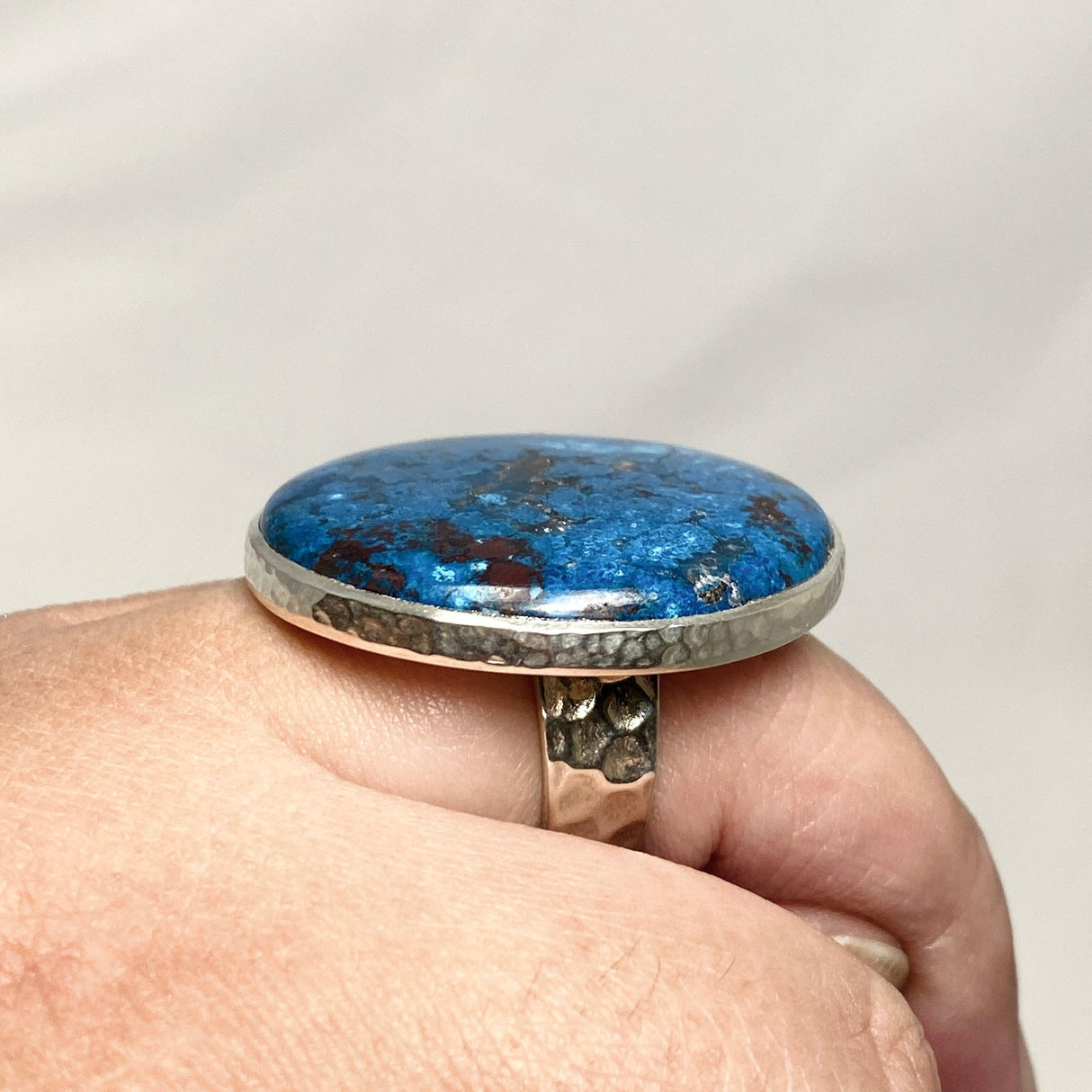 Azurite with Shattuckite and Cuprite Round Ring with a Hammered Band Size 10 KRGJ3234 - Nature's Magick