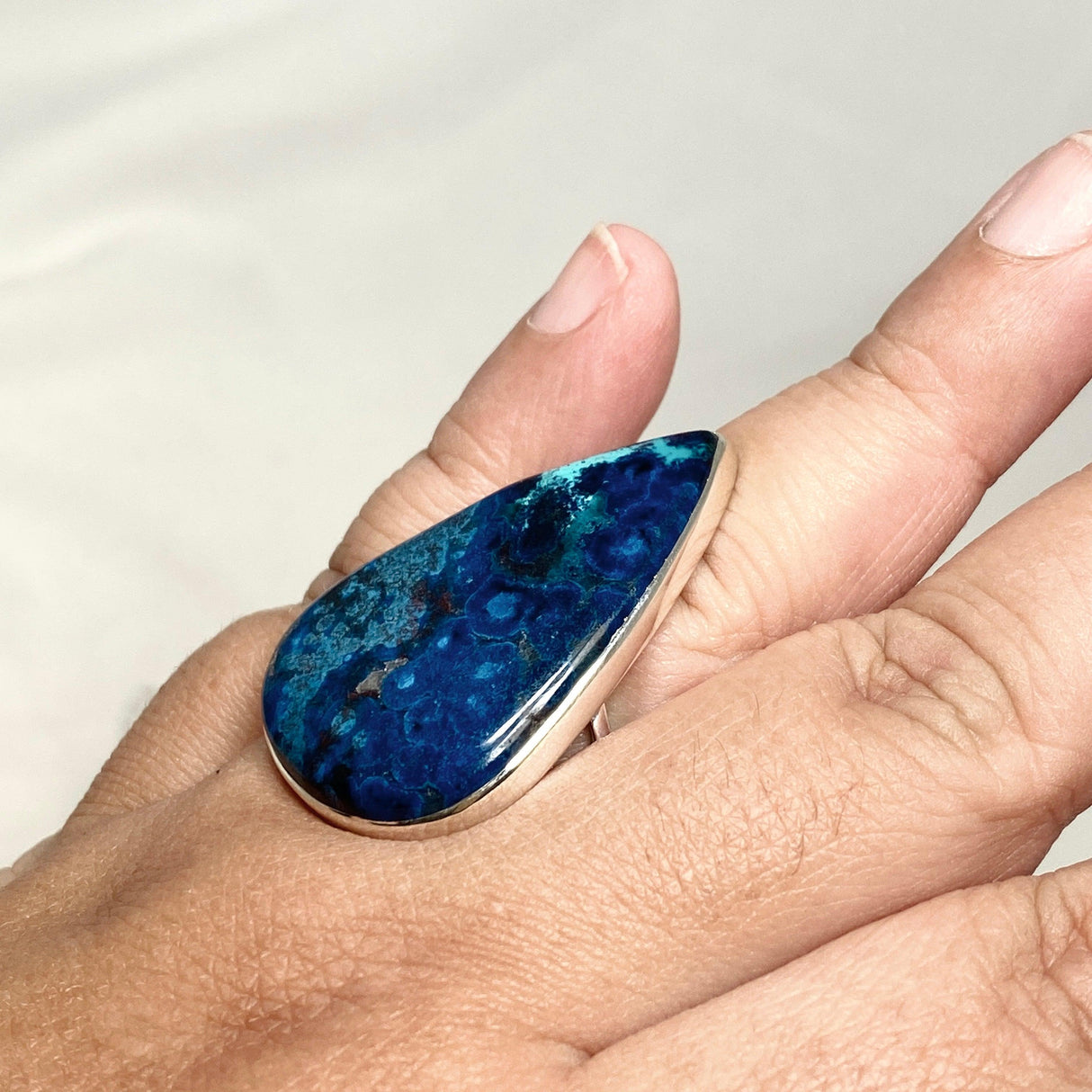 Azurite with Shattuckite and Cuprite Teardrop Split Band Ring Size 11 KRGJ3221 - Nature's Magick