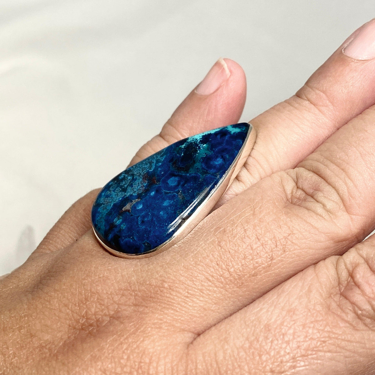 Azurite with Shattuckite and Cuprite Teardrop Split Band Ring Size 11 KRGJ3221 - Nature's Magick