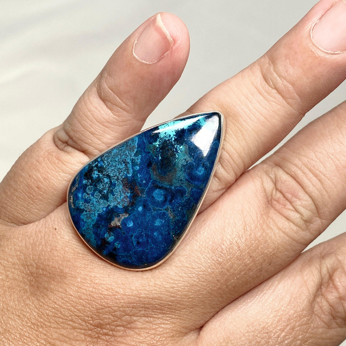 Azurite with Shattuckite and Cuprite Teardrop Split Band Ring Size 11 KRGJ3221 - Nature's Magick