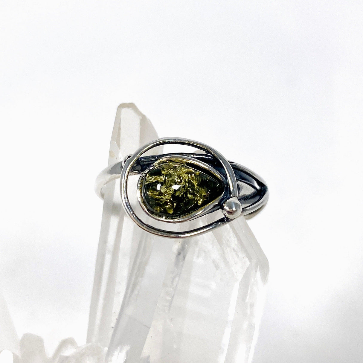 Baltic Amber green drop ring AMB169 - Nature's Magick