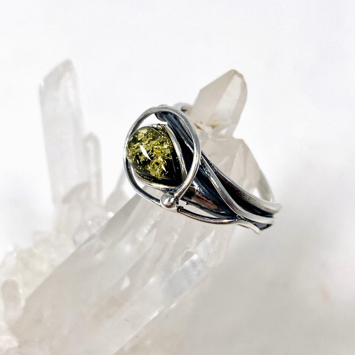 Baltic Amber green drop ring AMB169 - Nature's Magick