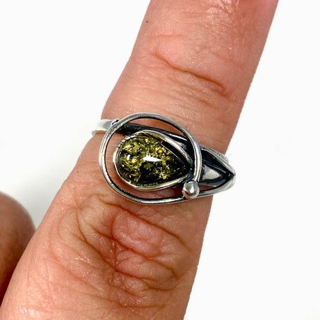 Baltic Amber green drop ring AMB169 - Nature's Magick