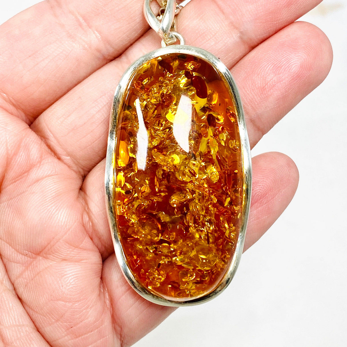 Baltic Amber honey cognac large oval pendant AMB143 - Nature's Magick