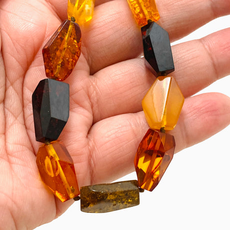 Baltic Amber Mixed beaded necklace on black leather AMB306