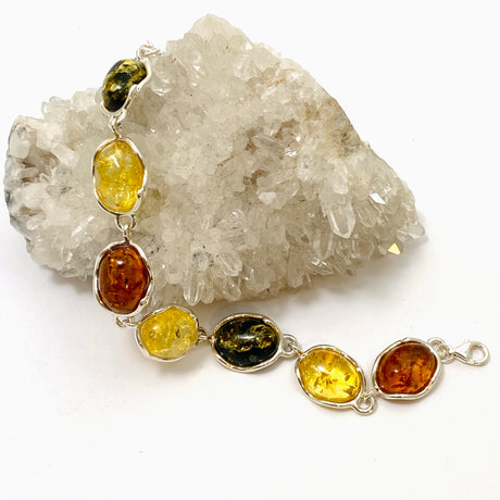 Baltic Amber Mixed Multi-stone Oval Cabochon Bracelet AMB296