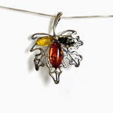 Baltic Amber Multi-coloured Leaf Brooch/Pendant AMB365