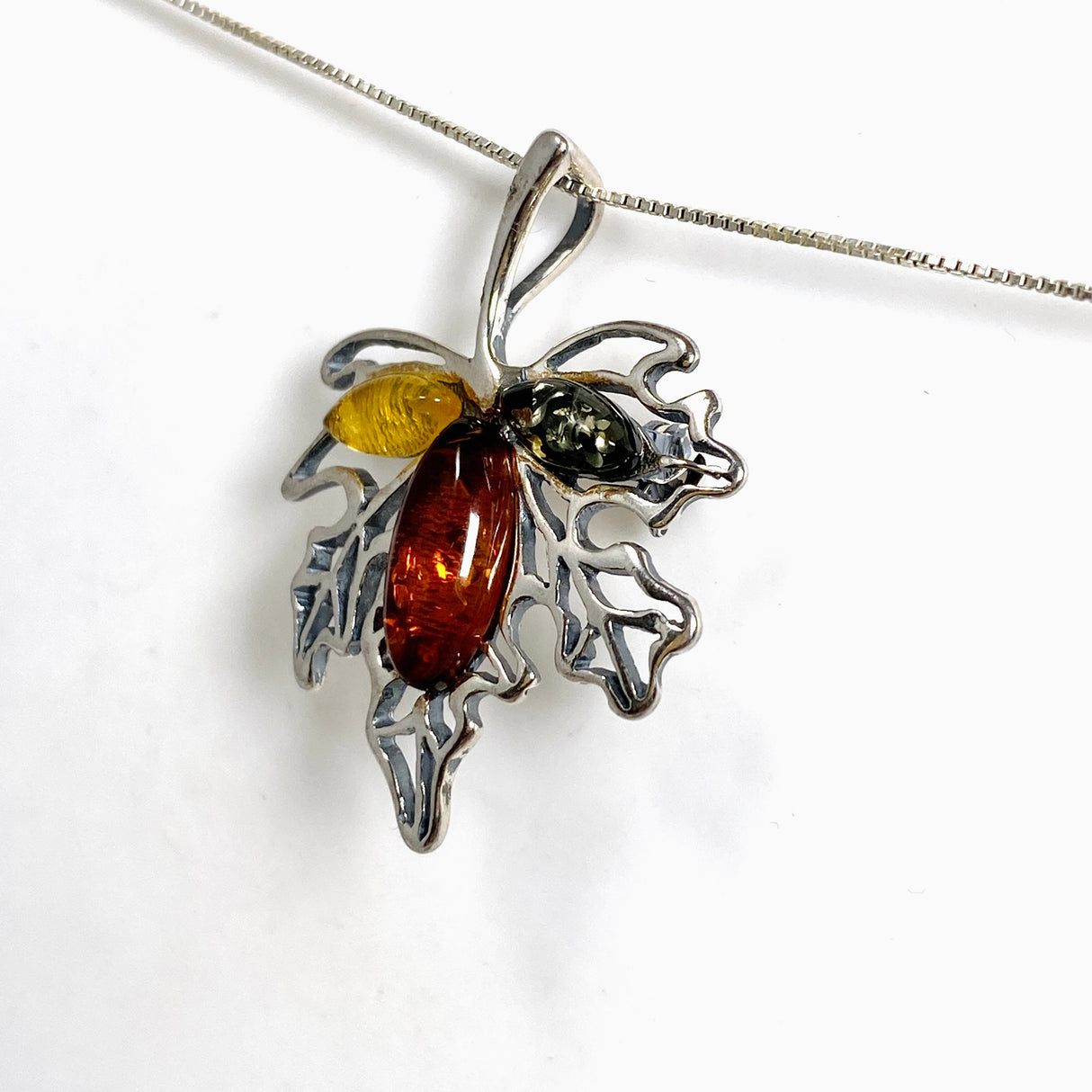 Baltic Amber Multi-coloured Leaf Brooch/Pendant AMB365