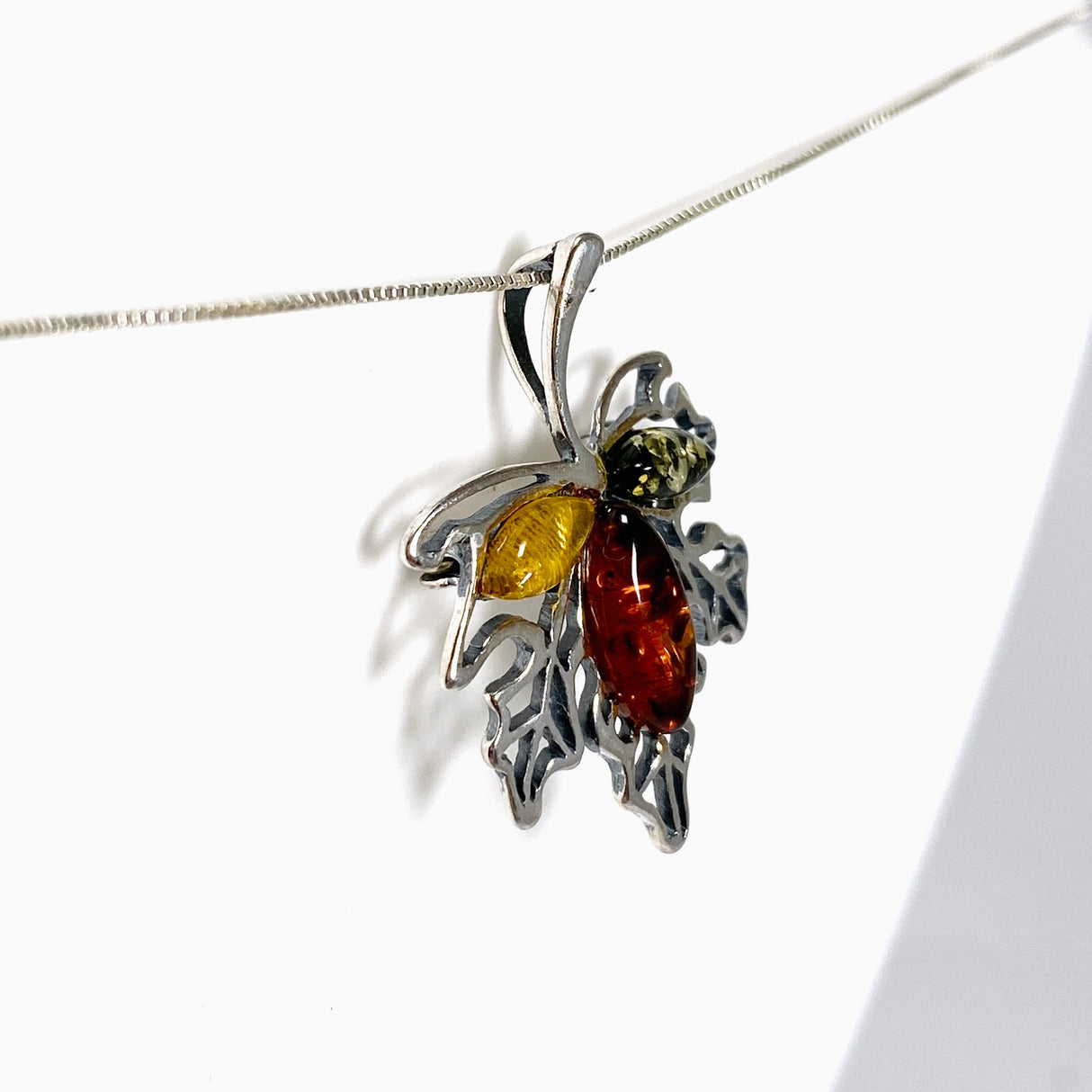 Baltic Amber Multi-coloured Leaf Brooch/Pendant AMB365