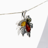 Baltic Amber Multi-coloured Leaf Brooch/Pendant AMB365