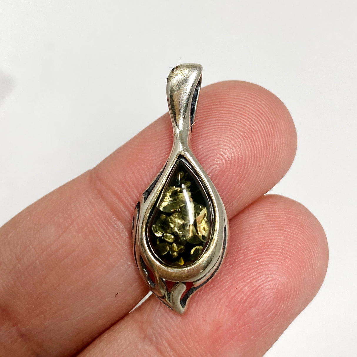 Baltic Green Amber Teardrop Cabochon Pendant AMB362
