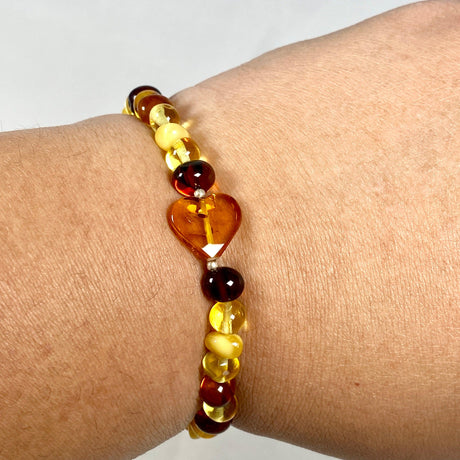 Baltic Amber multi stone 4mm beaded bracelet with heart AMB190 - Nature's Magick