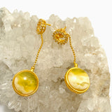 Baltic Amber Round Double Sided 18K Gold Plated Earrings with CZ accents AMB288