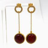 Baltic Amber Round Double Sided 18K Gold Plated Earrings with CZ accents AMB288