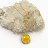 Baltic Amber Round Double Sided 18K Gold Plated Necklace with CZ accents AMB287