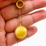 Baltic Amber Round Double Sided 18K Gold Plated Necklace with CZ accents AMB287