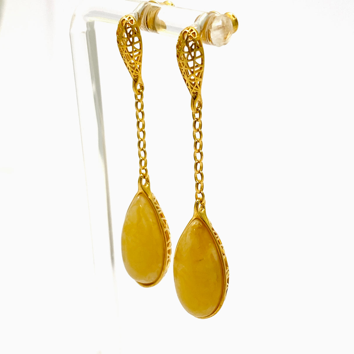 Baltic Butter Amber Gold Plated Earrings AMB279