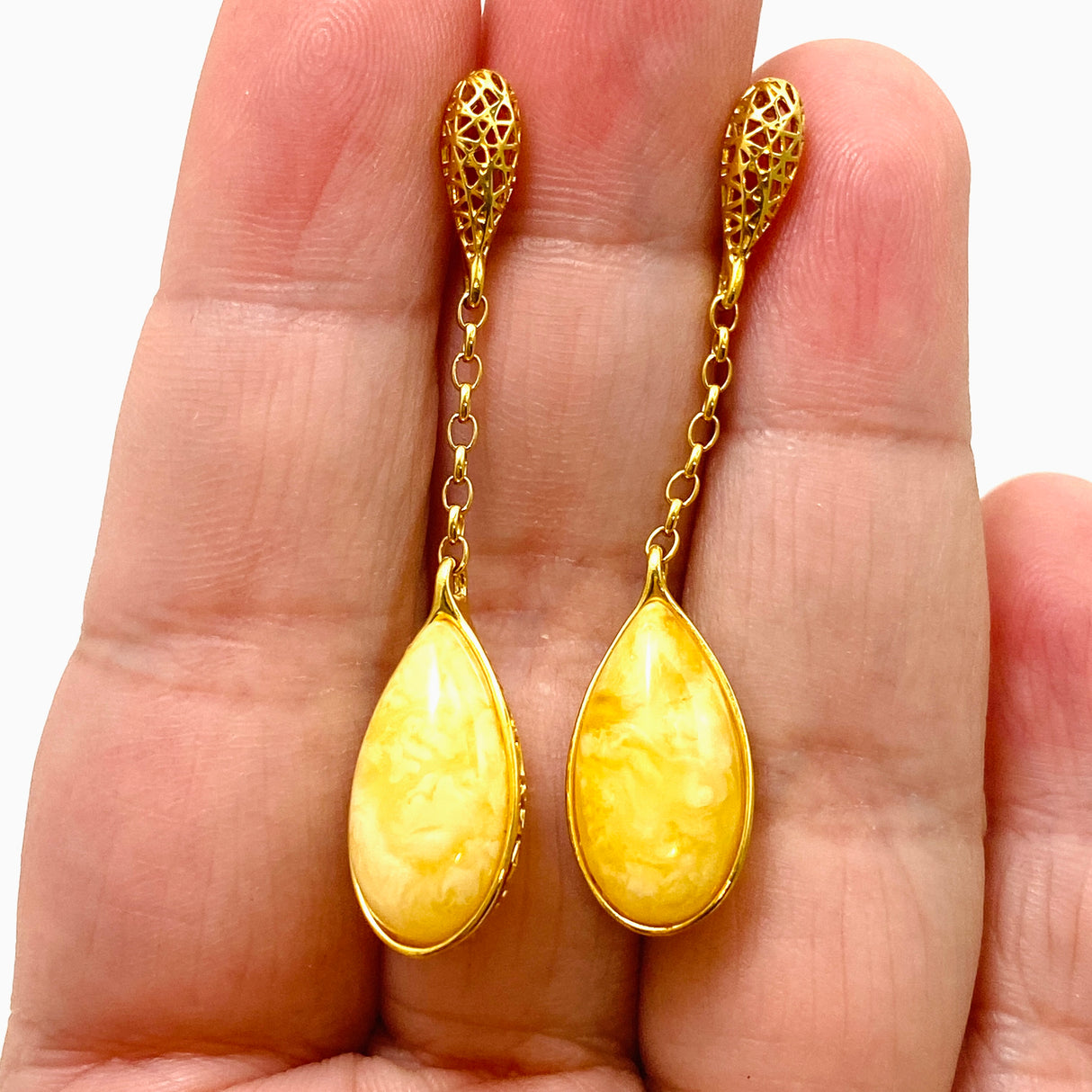 Baltic Butter Amber Gold Plated Earrings AMB279