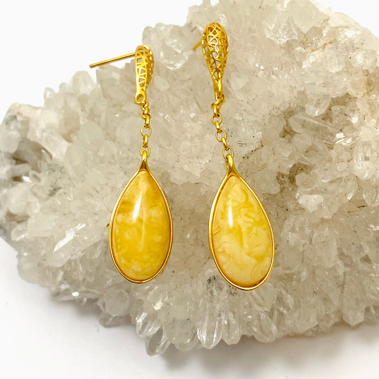 Baltic Butter Amber Gold Plated Earrings AMB279