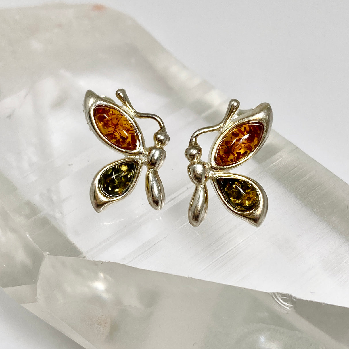 Baltic Amber Butterfly Multi-stone Stud Earrings AMB316