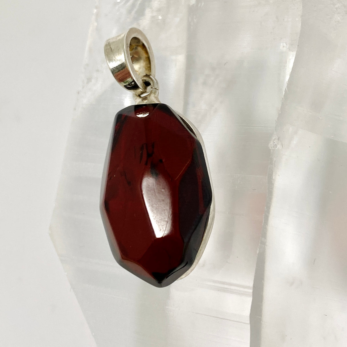 Baltic Cherry Amber Faceted Freeform Pendant AMB359