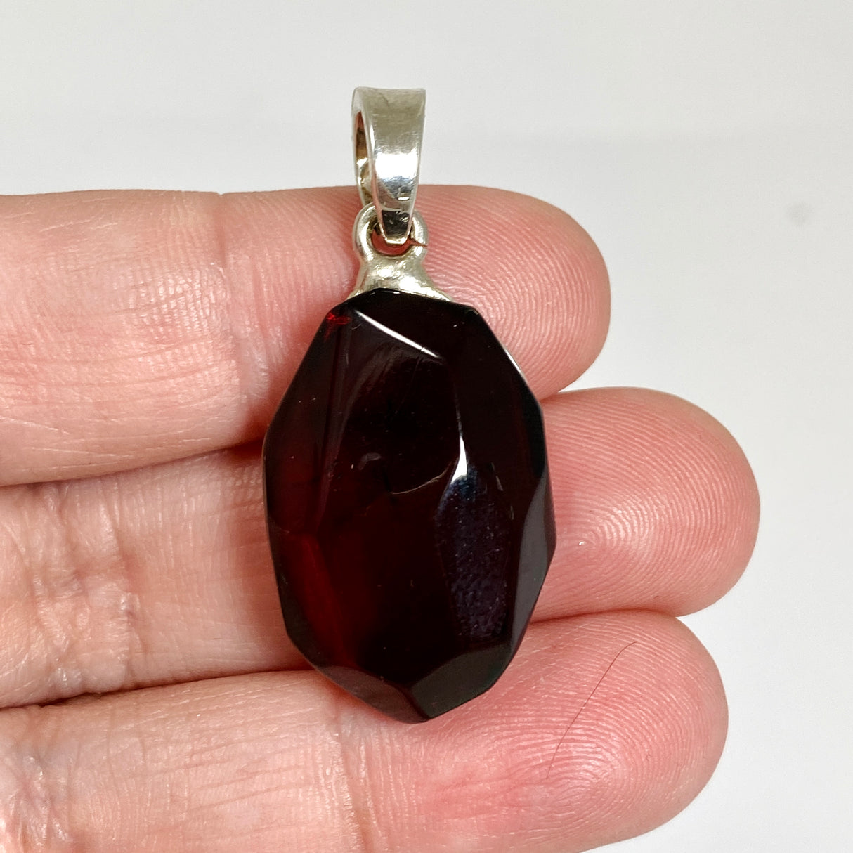 Baltic Cherry Amber Faceted Freeform Pendant AMB359