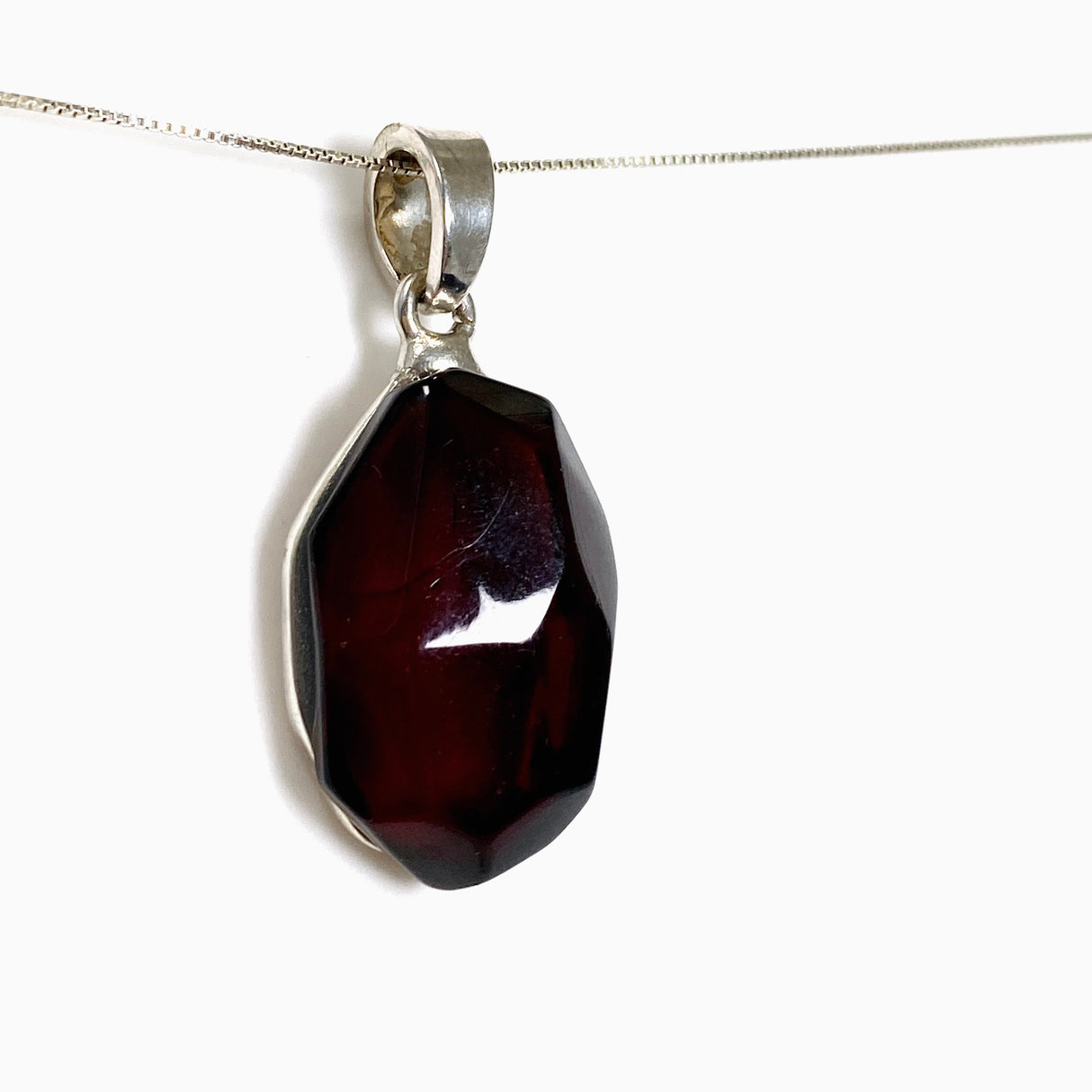 Baltic Cherry Amber Faceted Freeform Pendant AMB359