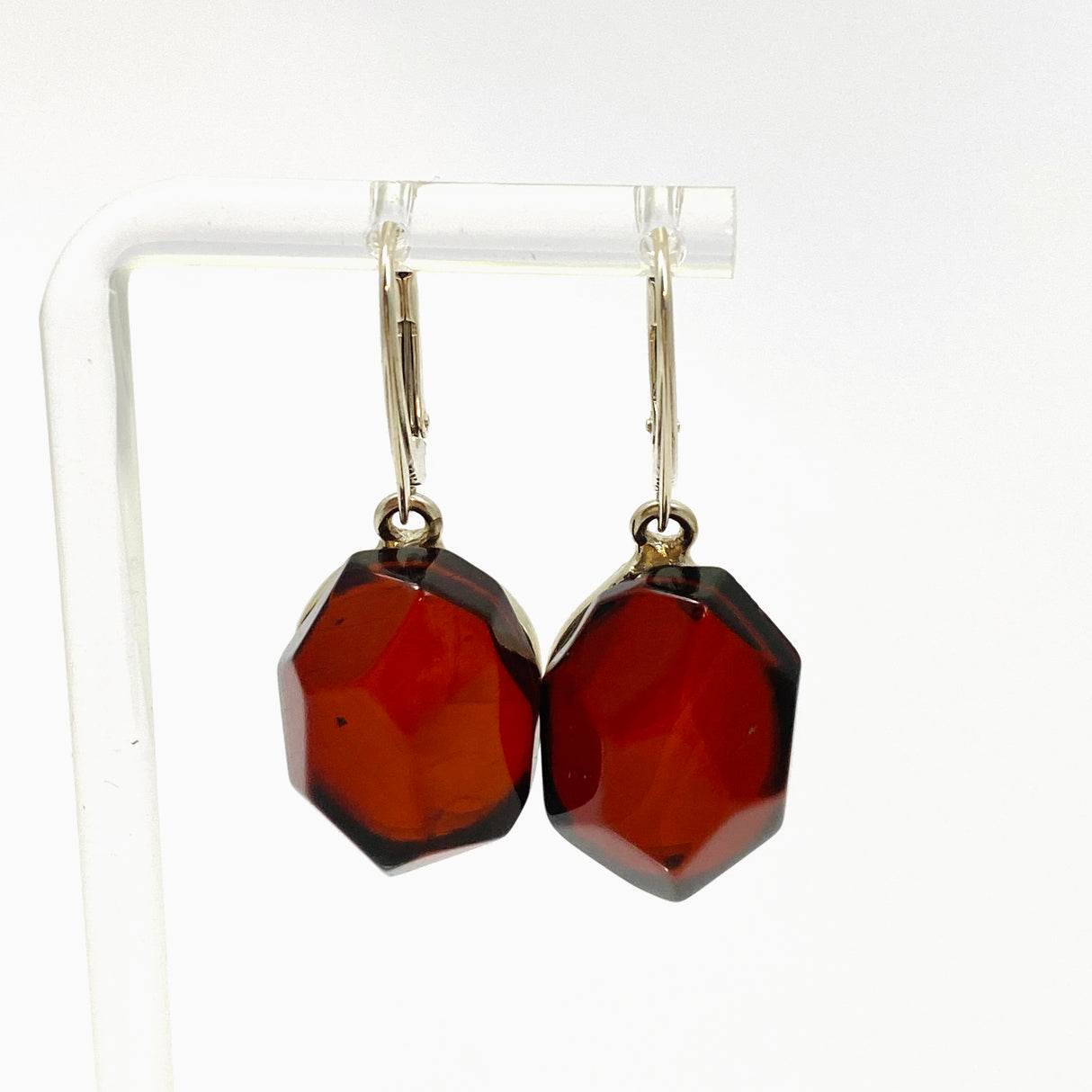 Baltic Cherry Amber Freeform Faceted Earrings AMB298