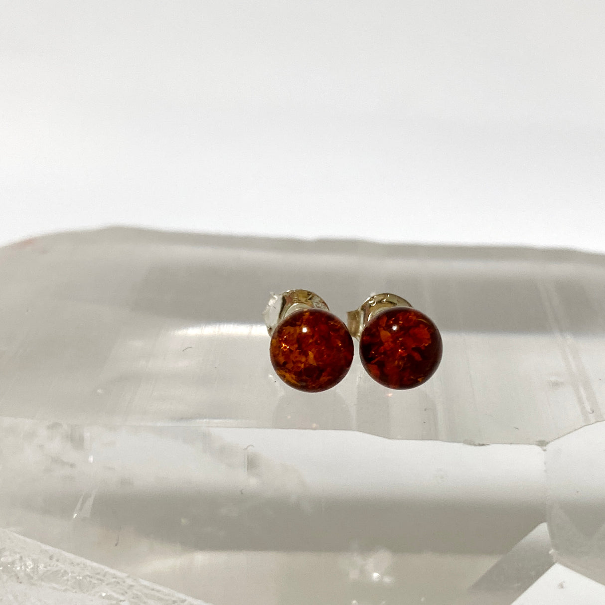 Baltic Cognac Amber Ball Stud Earrings AMB313