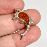 Baltic Cognac Amber Cabochon Dolphin Pendant AMB355