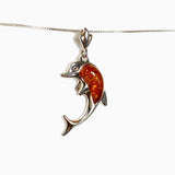 Baltic Cognac Amber Cabochon Dolphin Pendant AMB355