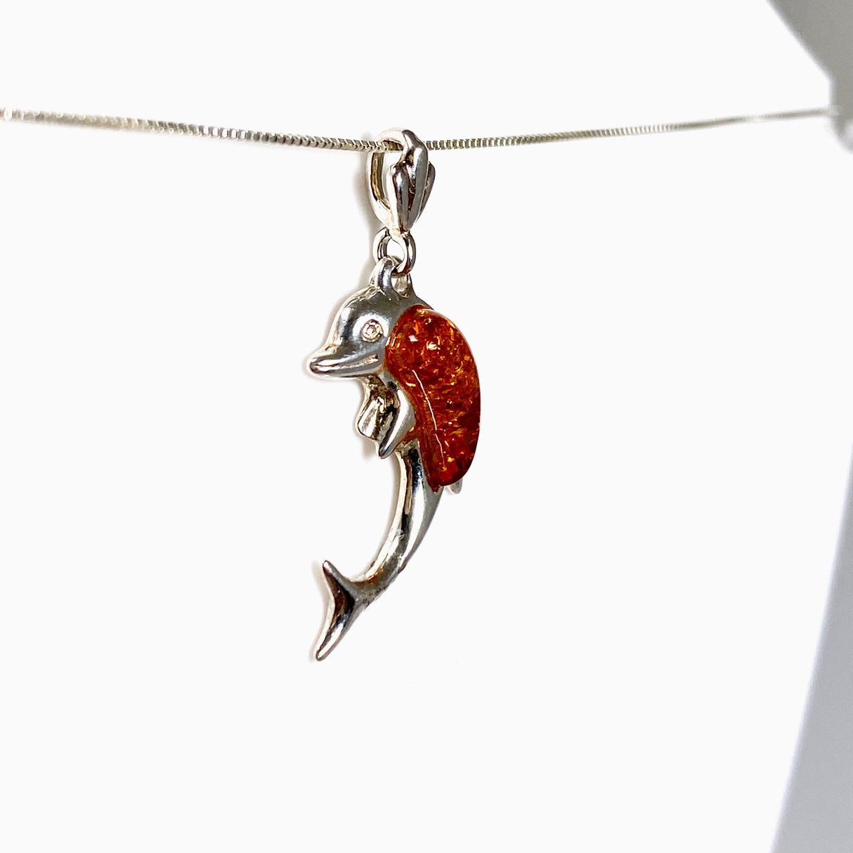 Baltic Cognac Amber Cabochon Dolphin Pendant AMB355