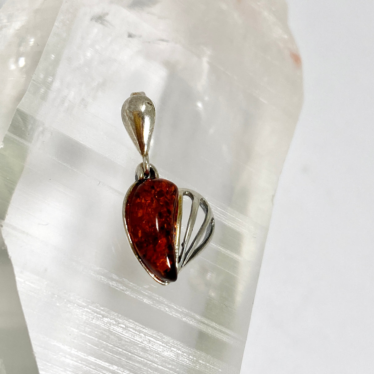 Baltic Cognac Amber Cabochon Heart Pendant AMB352