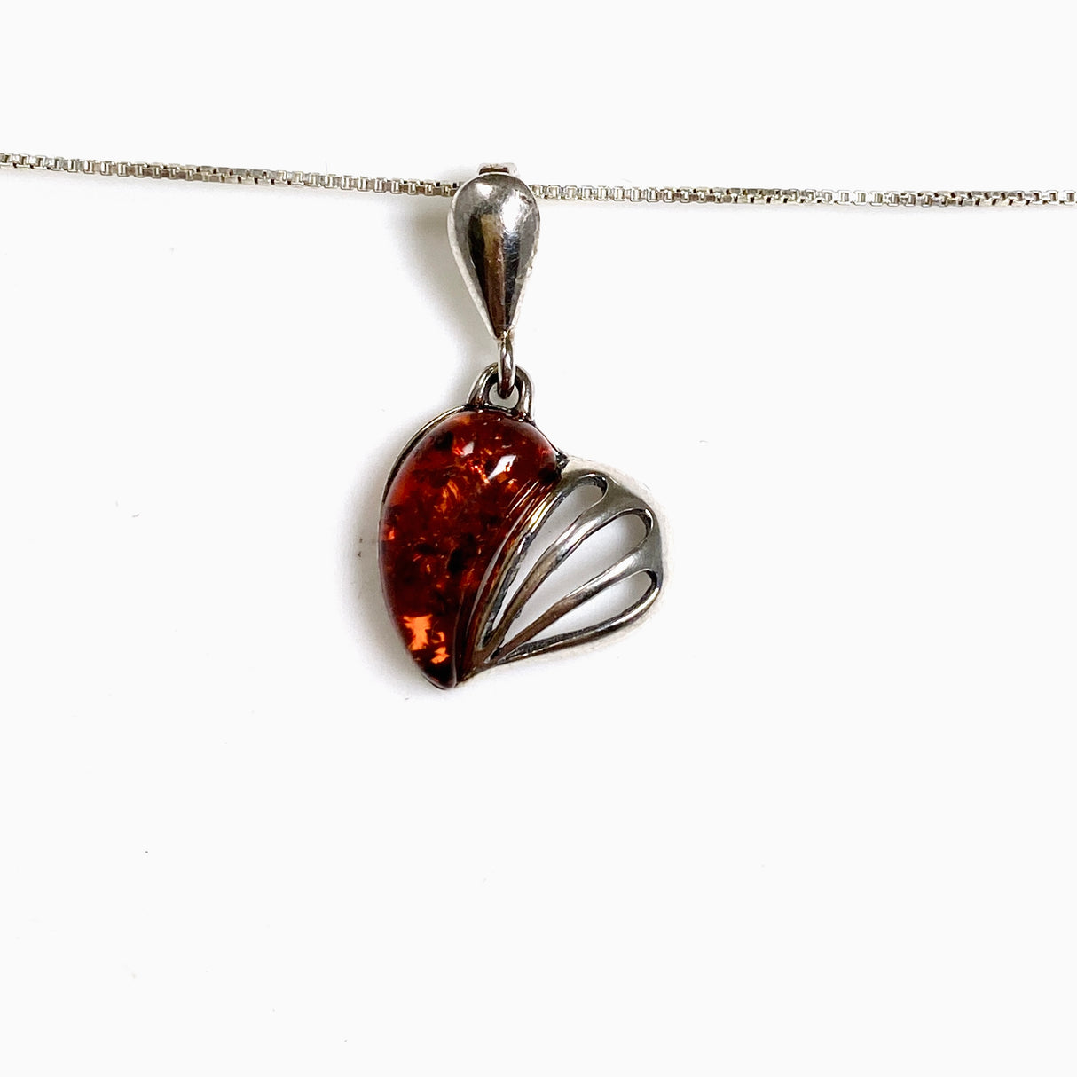 Baltic Cognac Amber Cabochon Heart Pendant AMB352