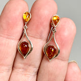 Baltic Cognac Amber Cabochon Multi-stone Drop Stud Earrings AMB317
