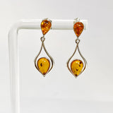Baltic Cognac Amber Cabochon Multi-stone Drop Stud Earrings AMB317
