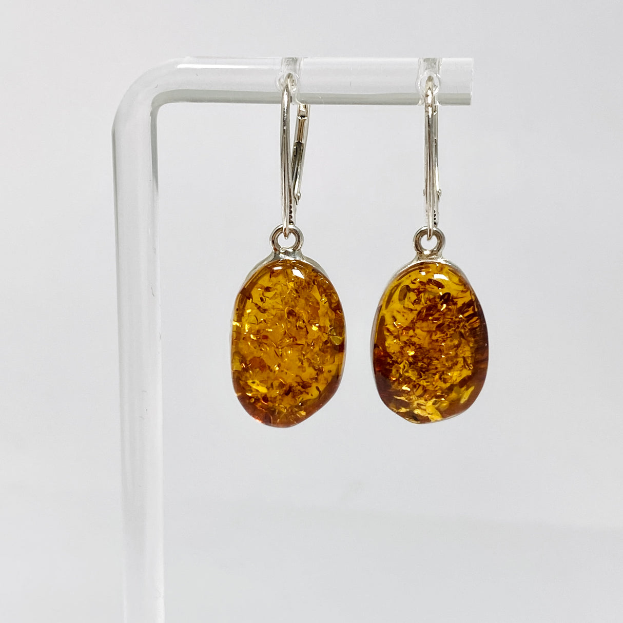 Baltic Cognac Amber Oval Cabochon Drop Earrings AMB318
