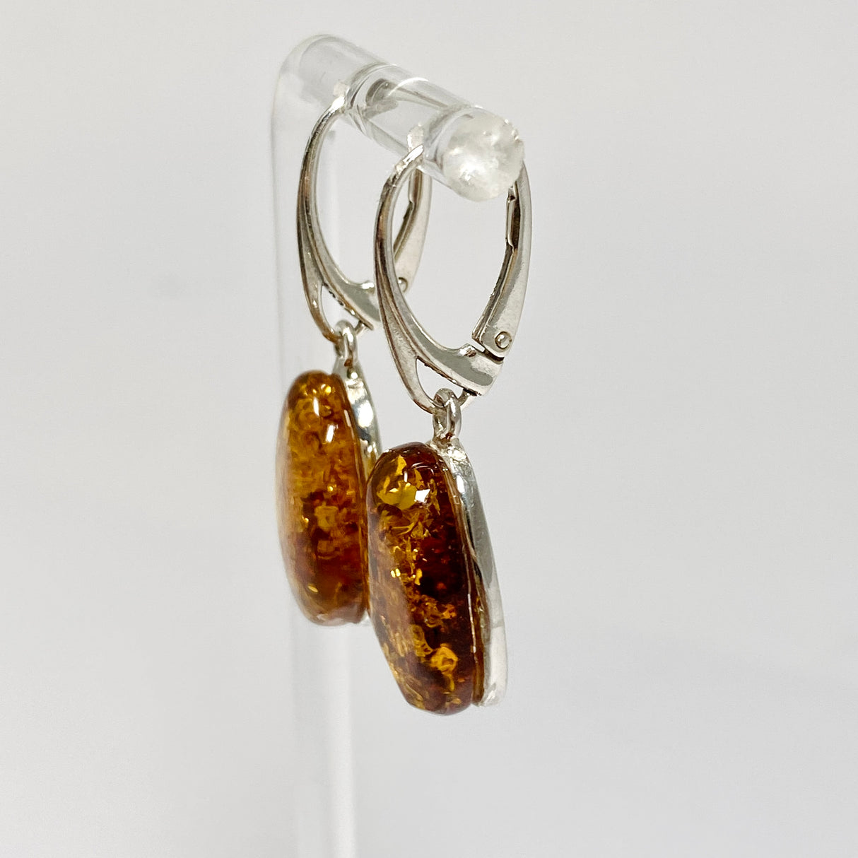 Baltic Cognac Amber Oval Cabochon Drop Earrings AMB318