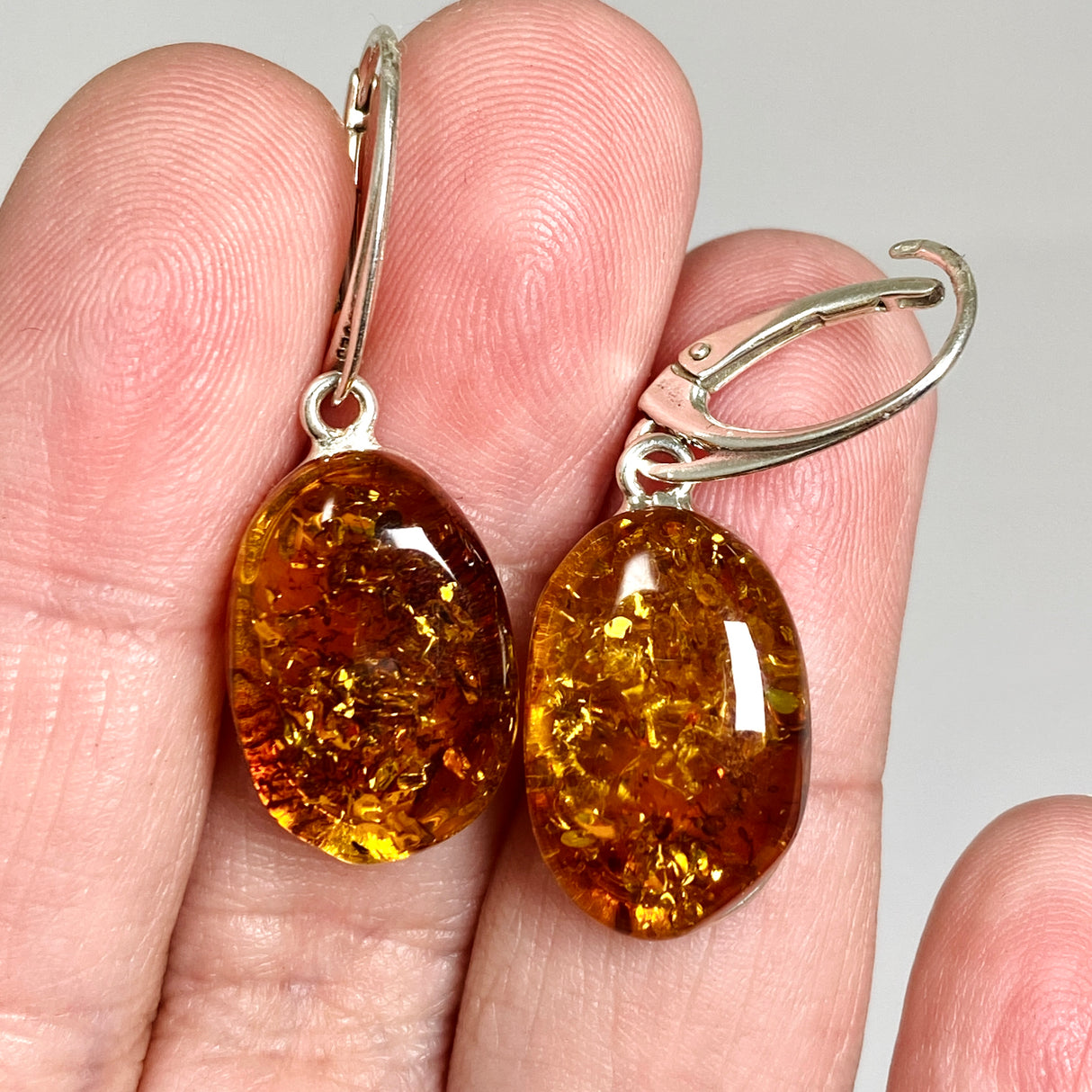 Baltic Cognac Amber Oval Cabochon Drop Earrings AMB318