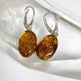 Baltic Cognac Amber Oval Cabochon Drop Earrings AMB318