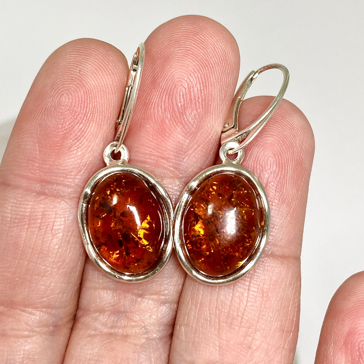 Baltic Cognac Amber Oval Cabochon Drop Earrings AMB319