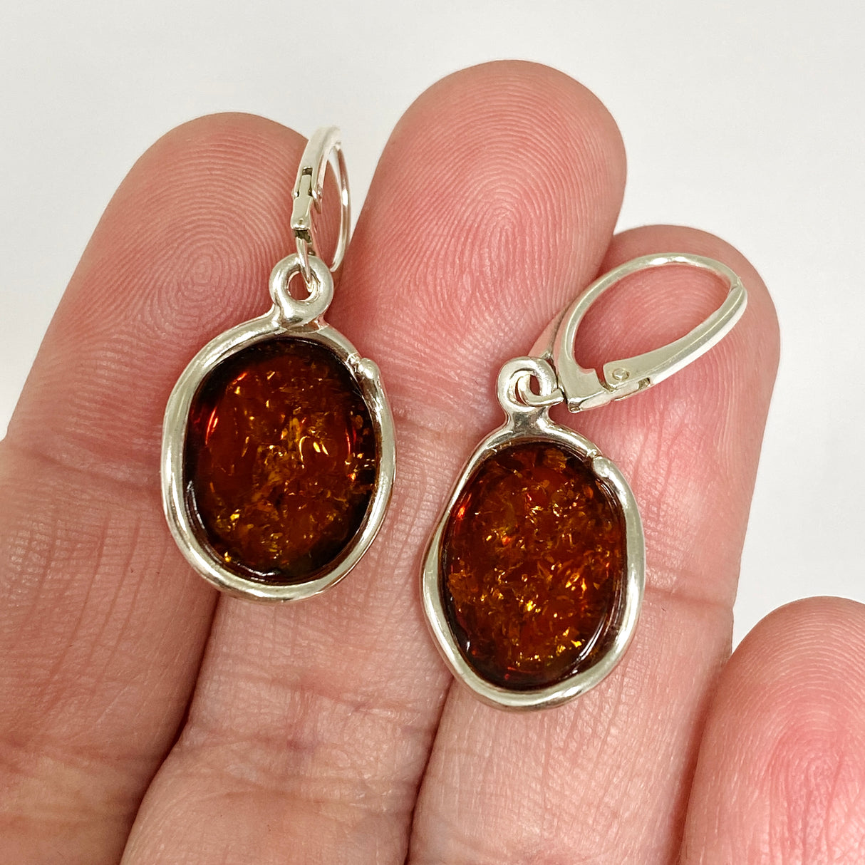 Baltic Cognac Amber Oval Cabochon Drop Earrings AMB319