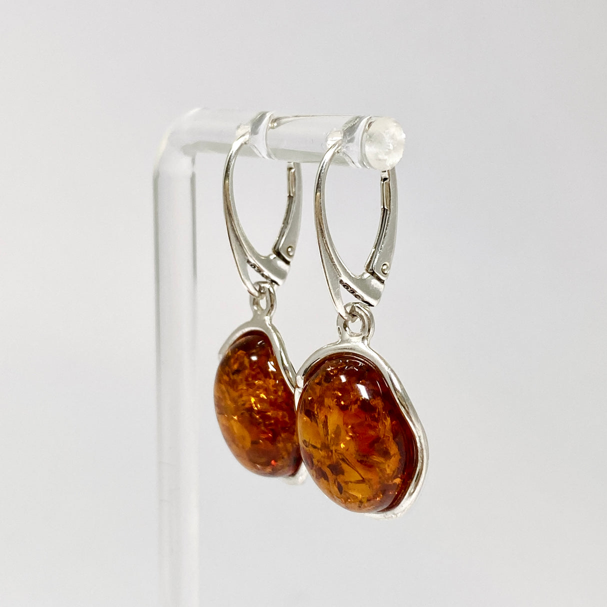 Baltic Cognac Amber Oval Cabochon Drop Earrings AMB319