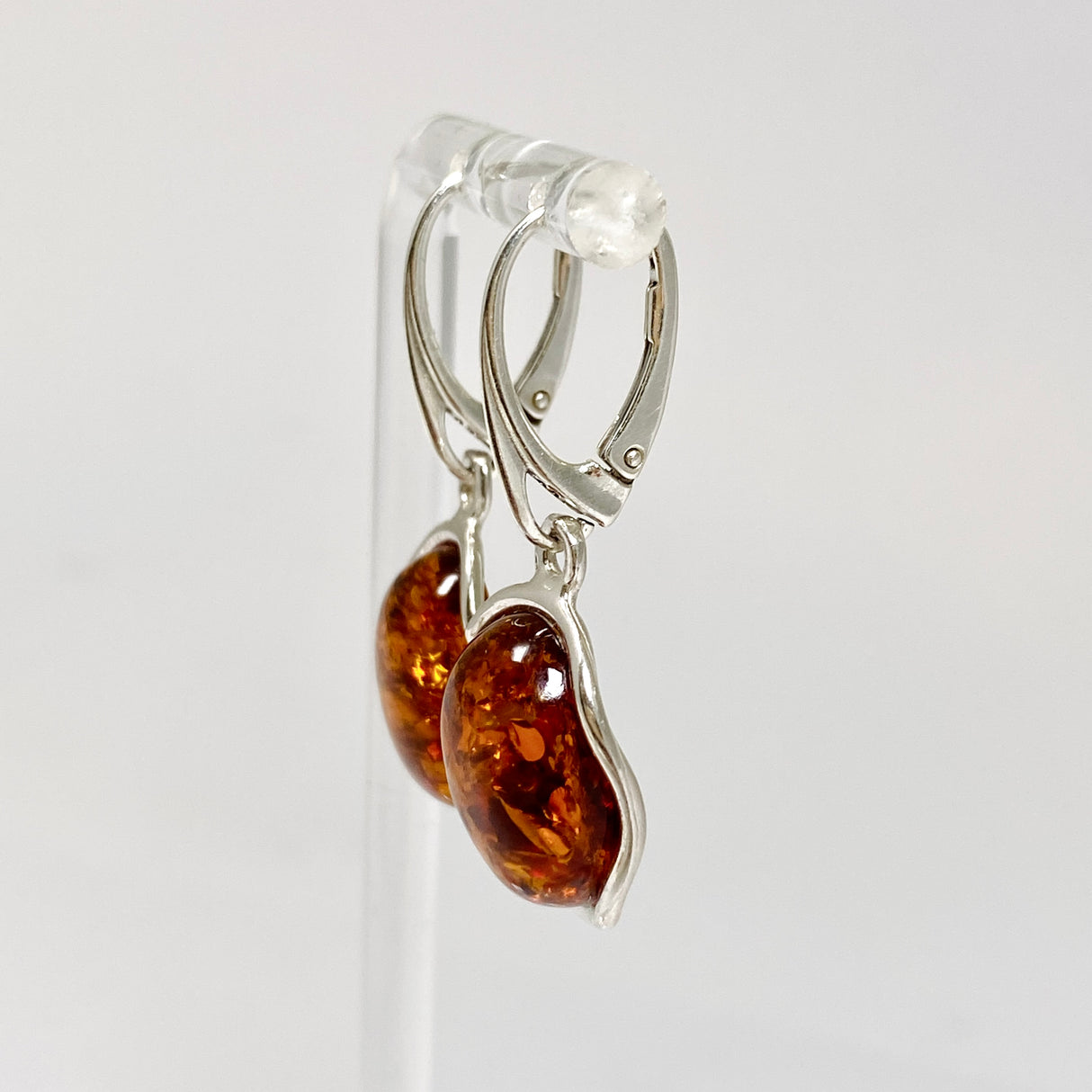 Baltic Cognac Amber Oval Cabochon Drop Earrings AMB319