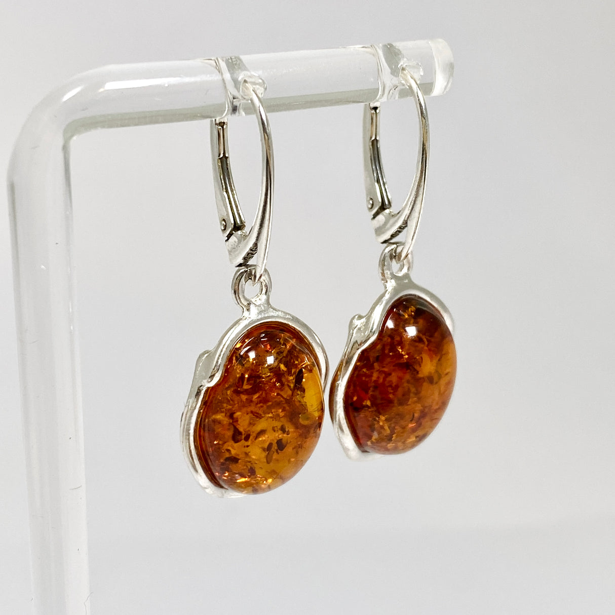Baltic Cognac Amber Oval Cabochon Drop Earrings AMB319